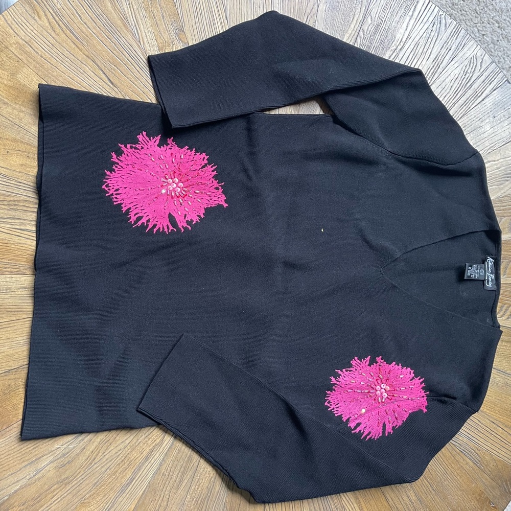 Black Blouse with Pink Floral Accents
